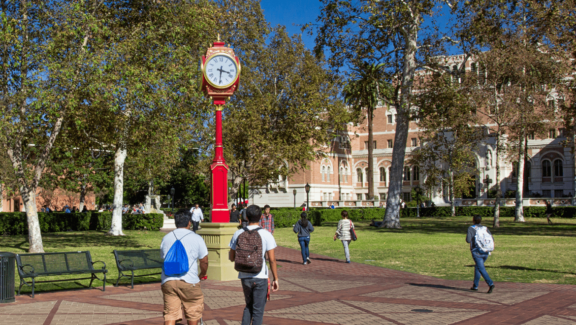Students walking on USC campus