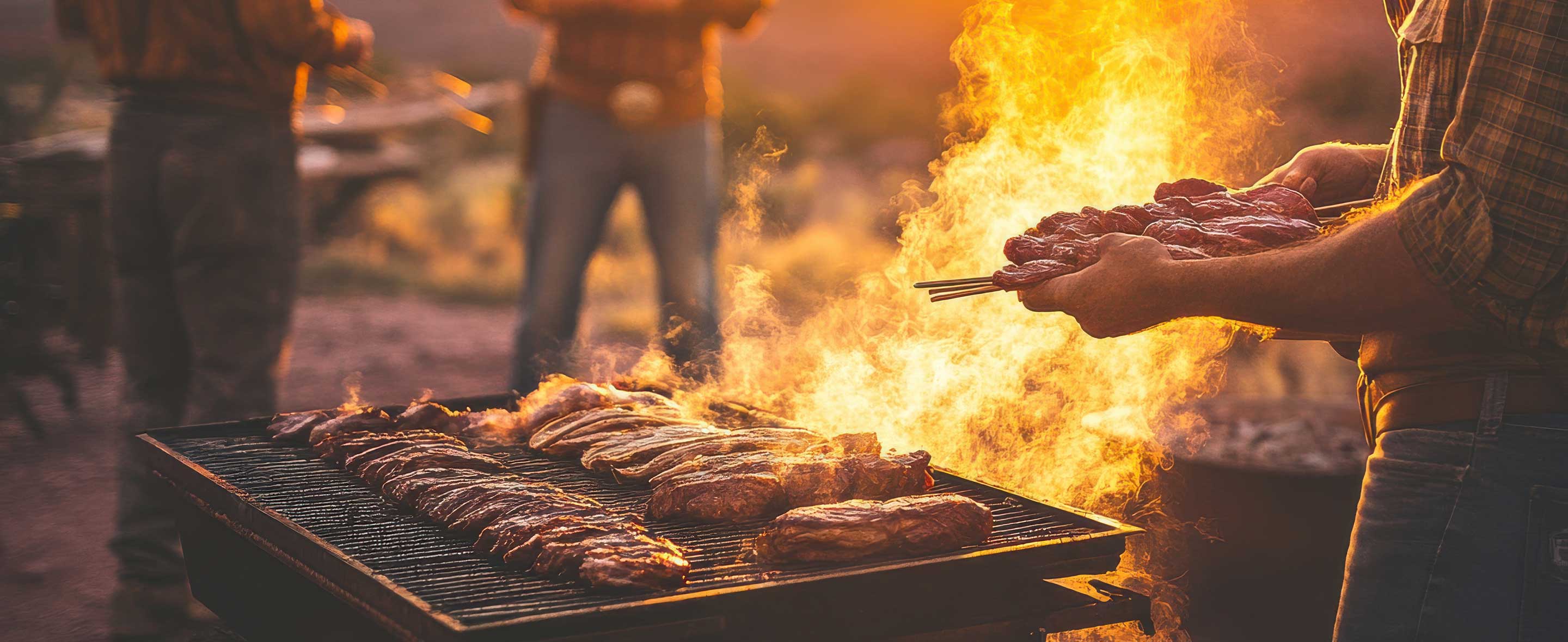 Friends gathered around bbq 