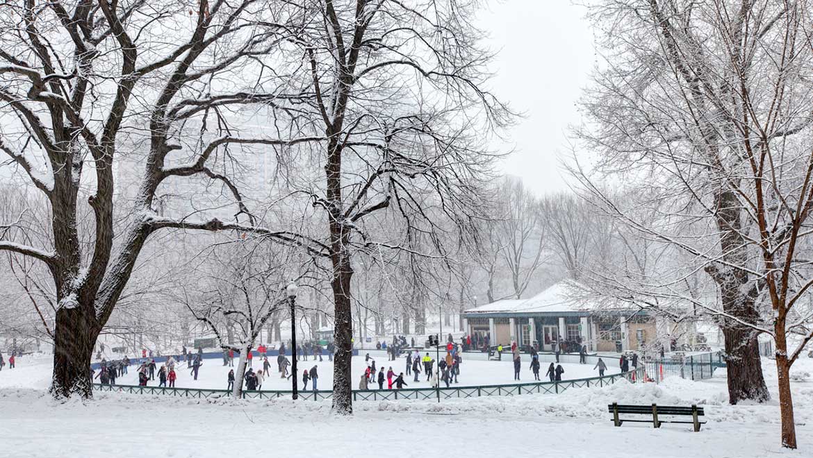 Park with snow on the ground.