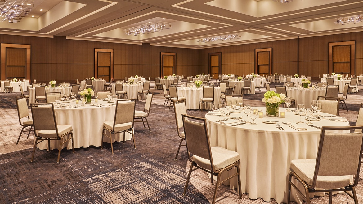The light installations in Ensemble ballroom were inspired by the twinkling light reflection off the nearby harbor water - Omni Boston Hotel at the Seaport