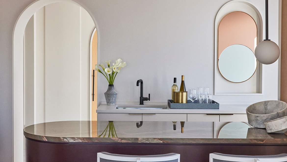 Curves and flowing shapes are used throughout the Director and Choreographer Suites - Omni Boston Hotel at the Seaport