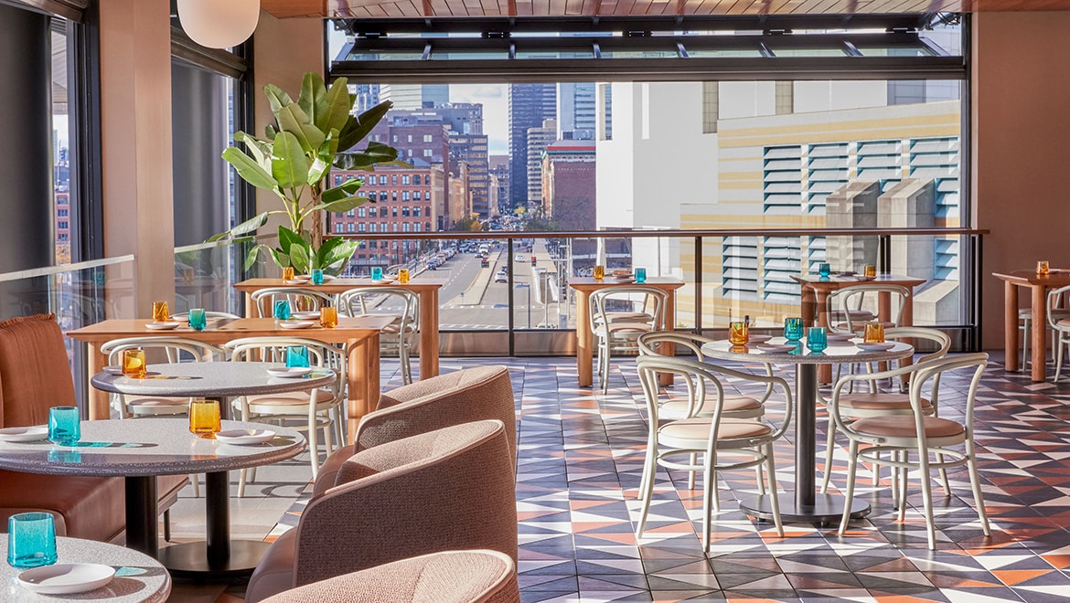 Lifted Pool Bar's fully retractable windows create a scenic Seaport terrace in just minutes