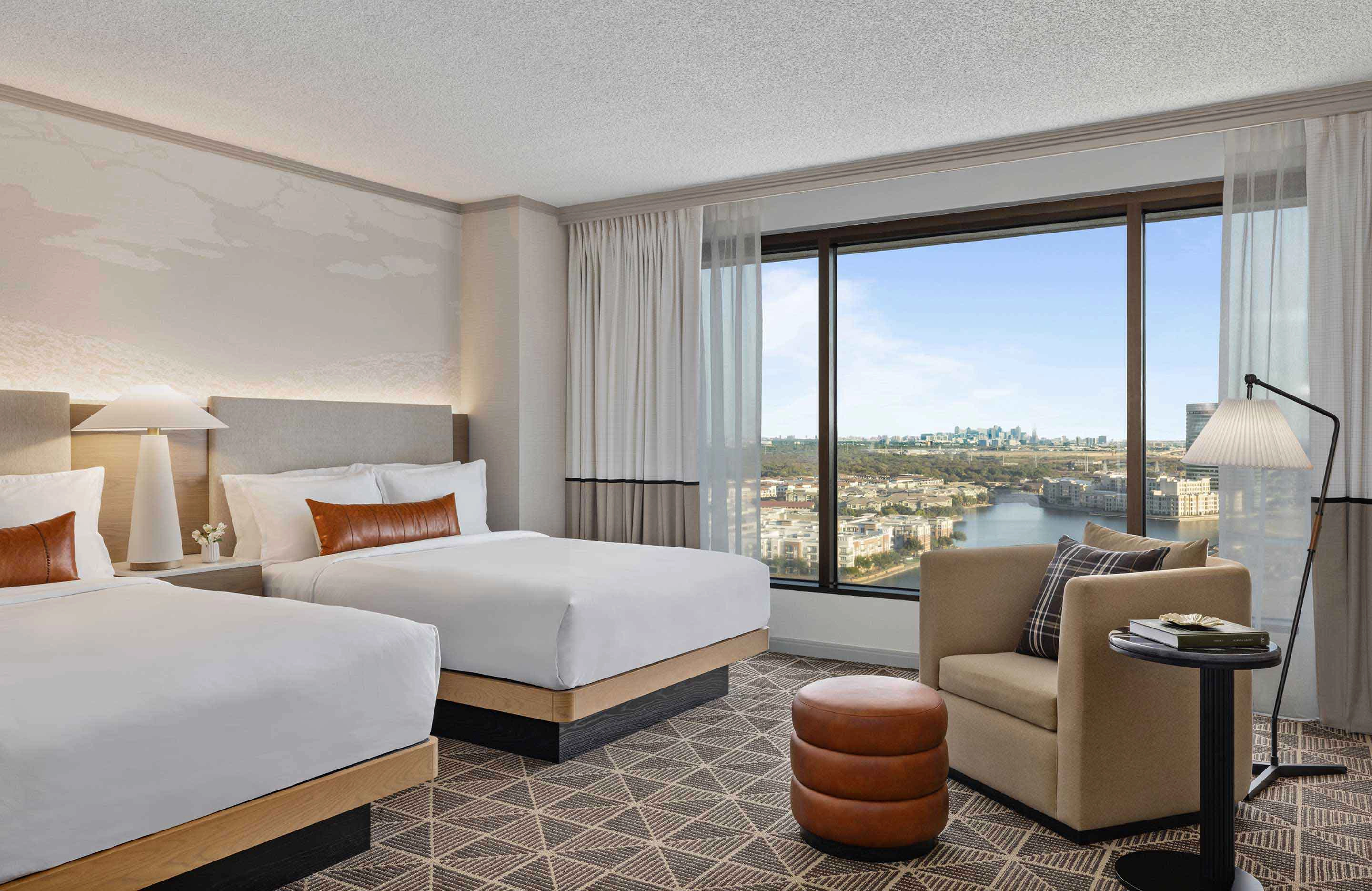 Two double beds guest room interior