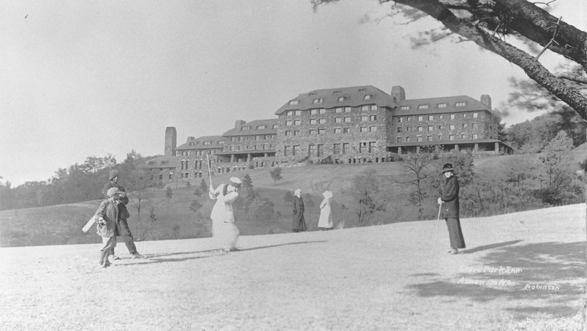 Black and white of   golf course 