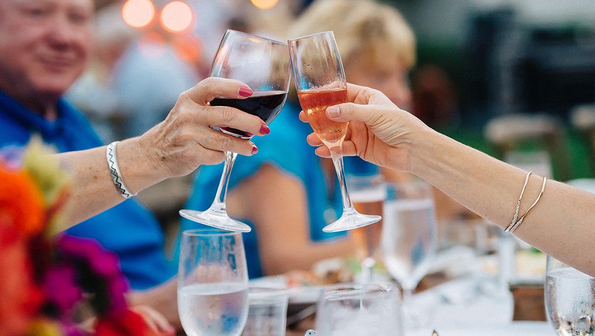 People toasting wine glasses