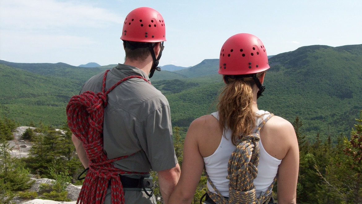 People preparing to rock climb