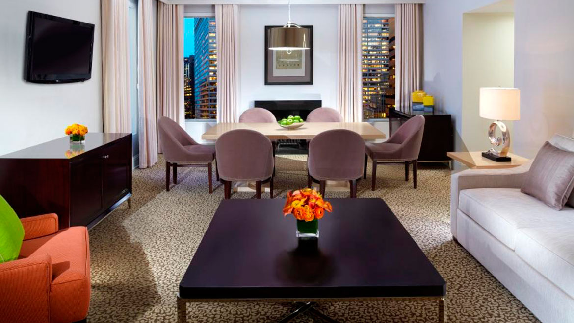 Berkshire Place Hammerstein suite couch and living area 