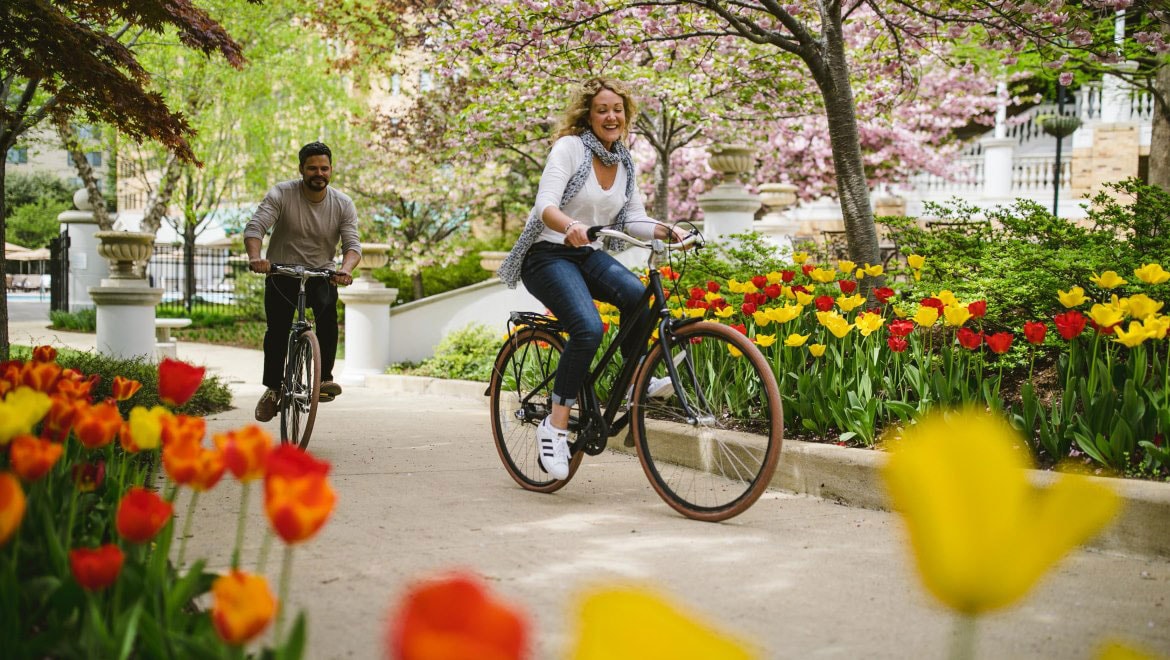Couple bike riding